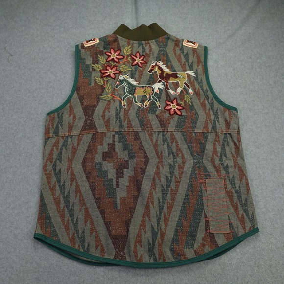 Double D Ranch Vest Womens Medium Brown Southwestern Embroidered Horse Zip Up - Picture 7 of 15